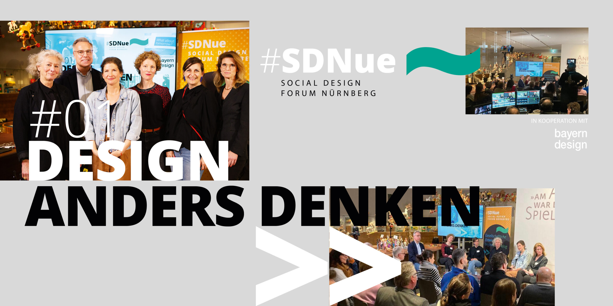 #SDNue Social Design Forum Edition 1, Design anders denken, Key Visual Nachberichterstattung mit Veranstaltungsfotos