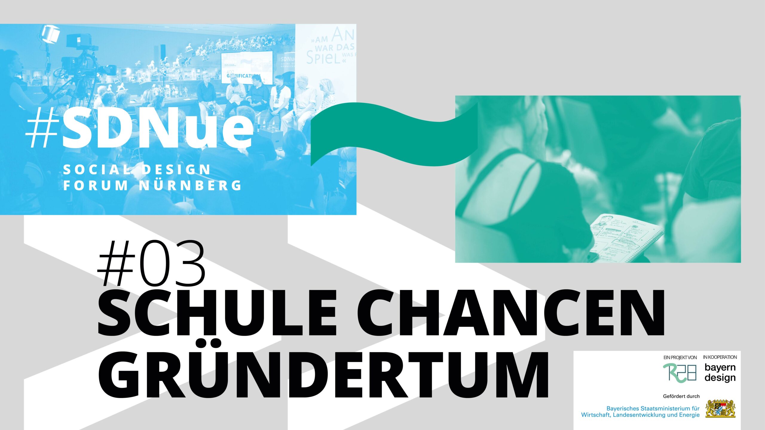 SDNue Social Design Forum Nürnberg Hybrid Event KeyVisual Edition #03 Schule Chancen Gründertum