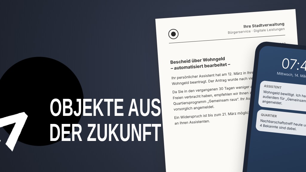 Ein Smartphone mit zwei Benachrichtigungen aus dem Jahr 2040